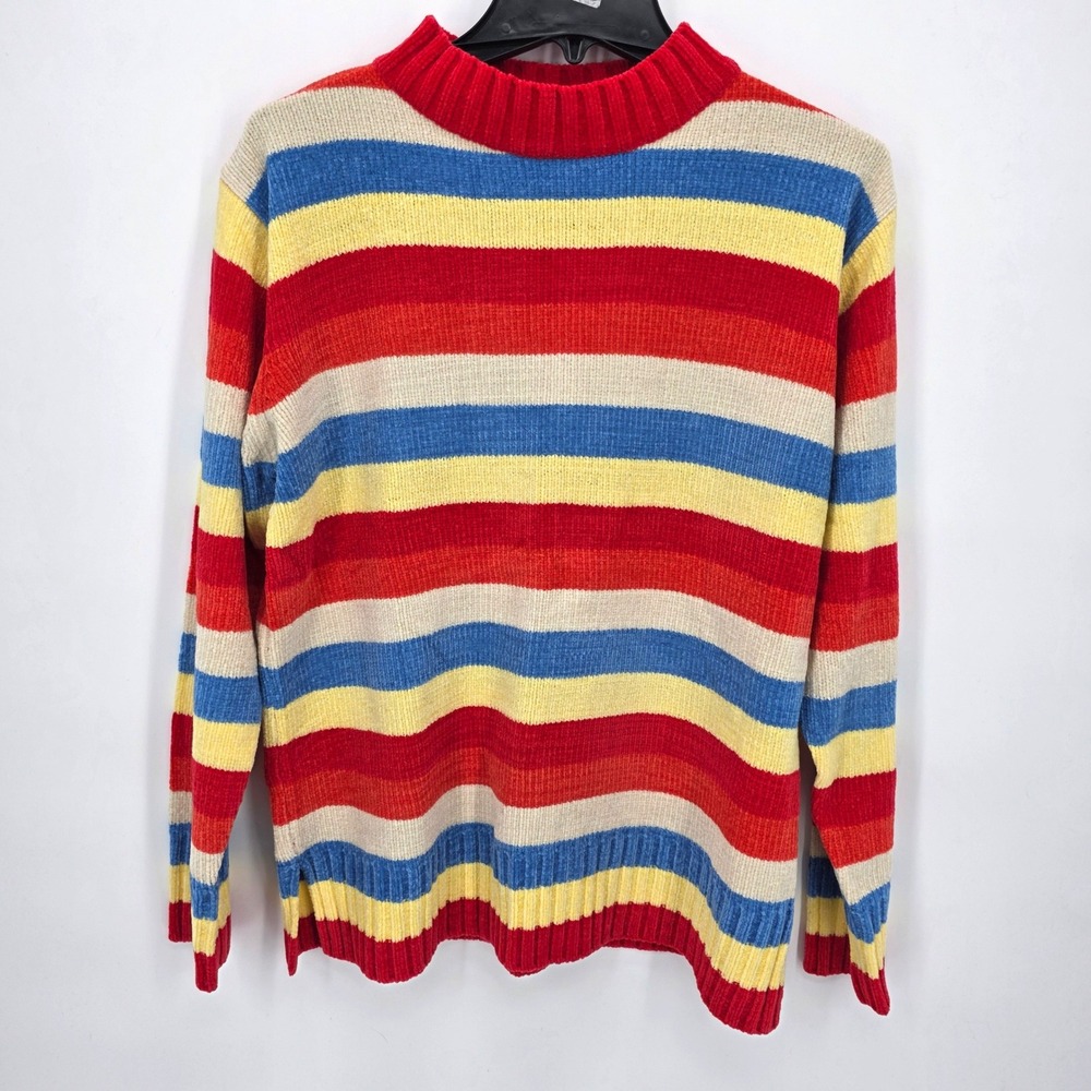 Mountain Lake Multicolor Striped Mock Neck Long Sleeve Chenille‎ Sweater Medium